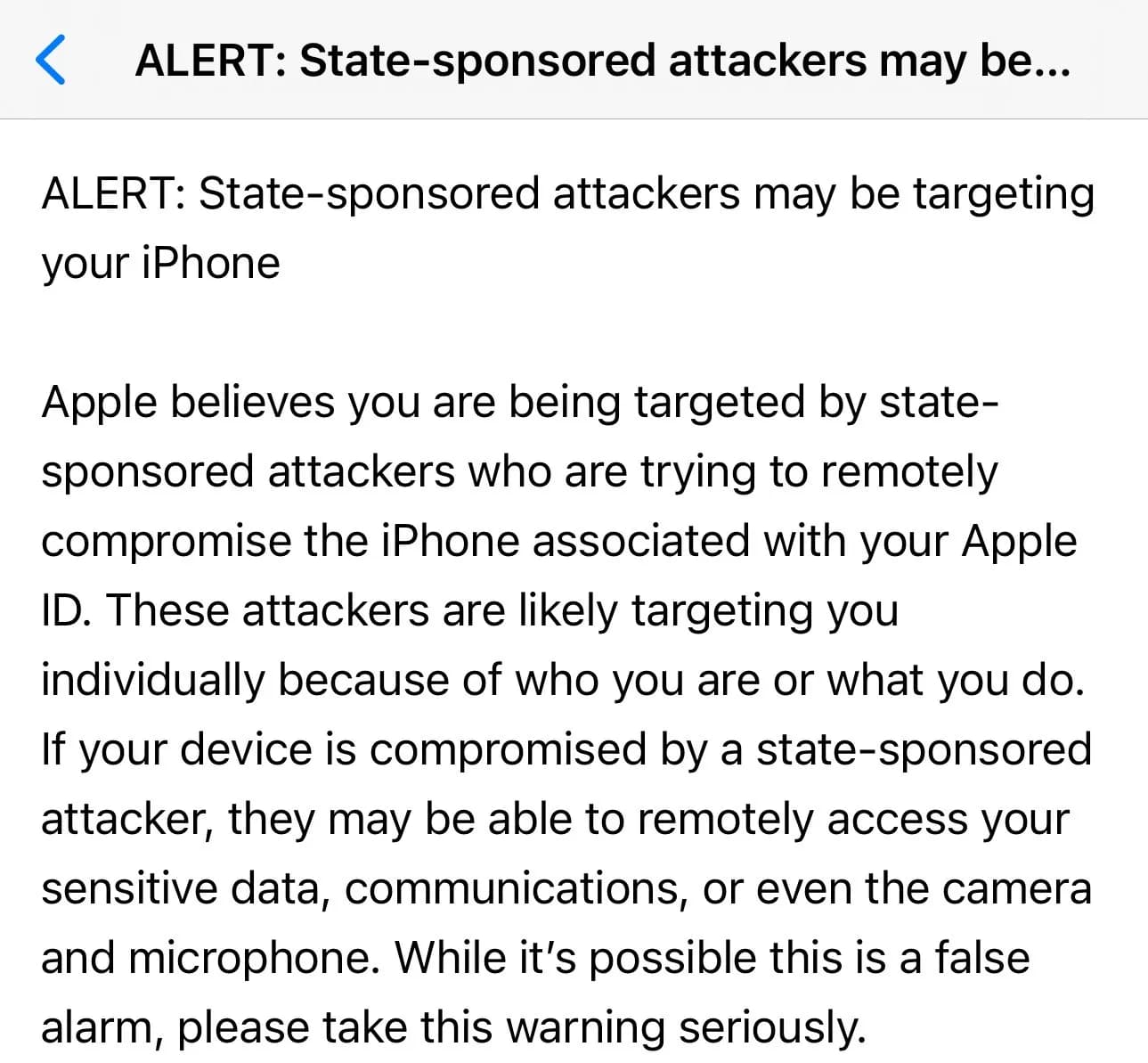 Threat notification sent out to victims.