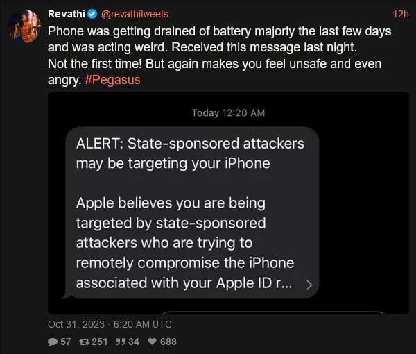 Tweet from @revathitweets describing the notification.